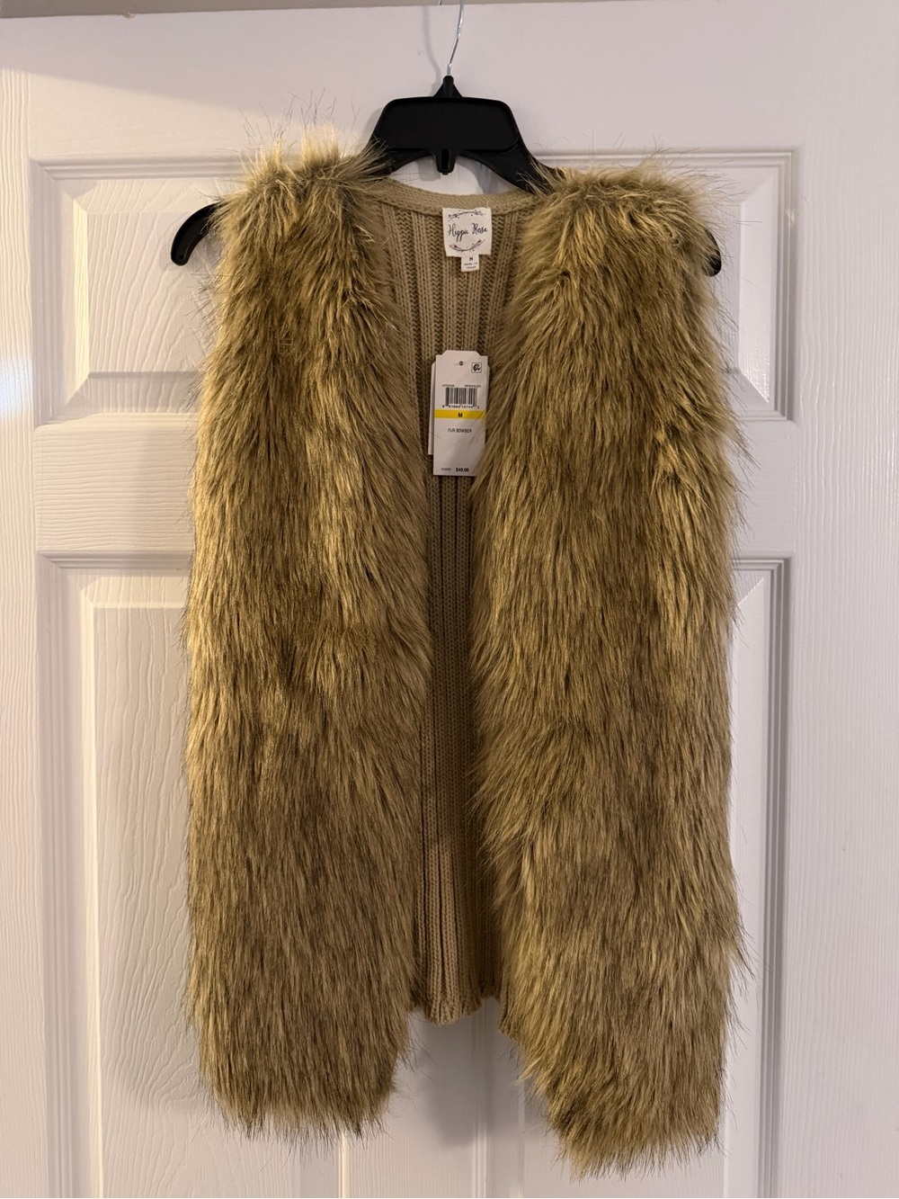 NWT Hippie Rose Faux Fur Open Front Knit Back Boho Vest